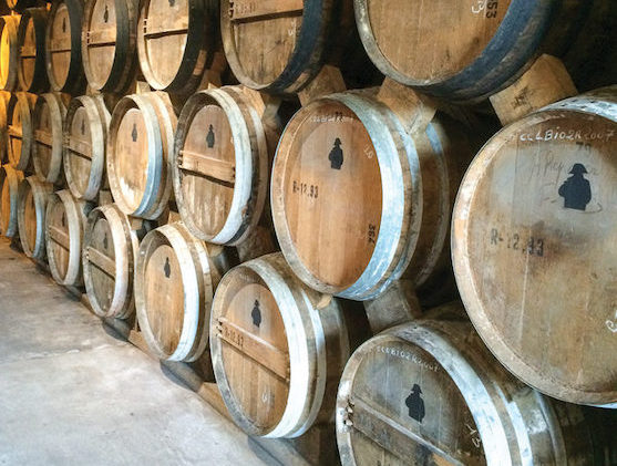 Cognac aging in barrels at Courvoisier.